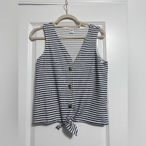 Old Navy White & Navy Striped Button-Front Tie-Hem Tank
